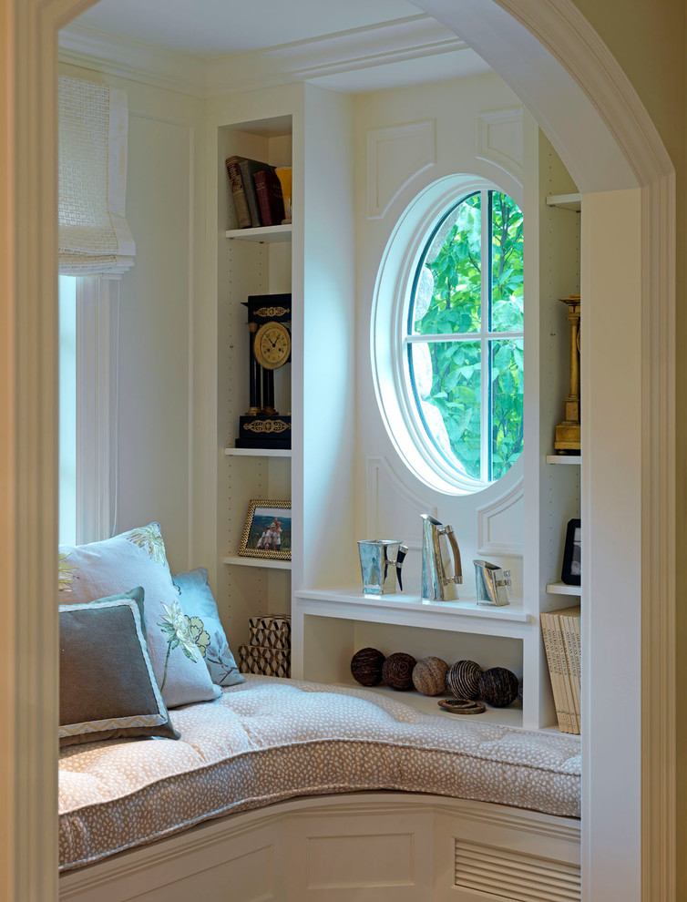 Inspiration for a mid-sized transitional guest carpeted bedroom remodel in Boston with white walls and no fireplace