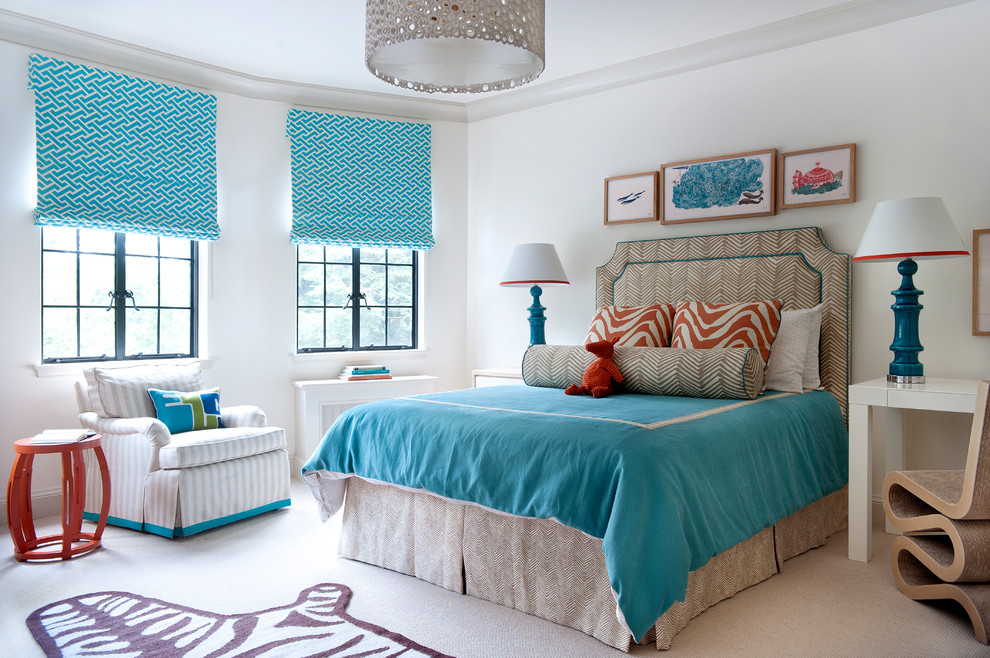 Inspiration for a transitional carpeted bedroom remodel in Boston with white walls and no fireplace