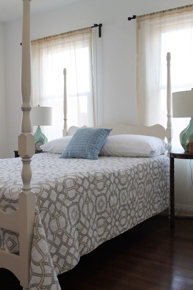 White Four Poster Bed with Aqua Accents Traditional Bedroom Los