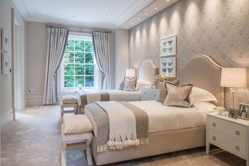 This is an example of a contemporary bedroom in Berkshire with feature lighting.