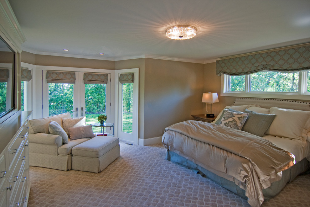 Inspiration for a large contemporary master carpeted bedroom remodel in Minneapolis with beige walls and no fireplace