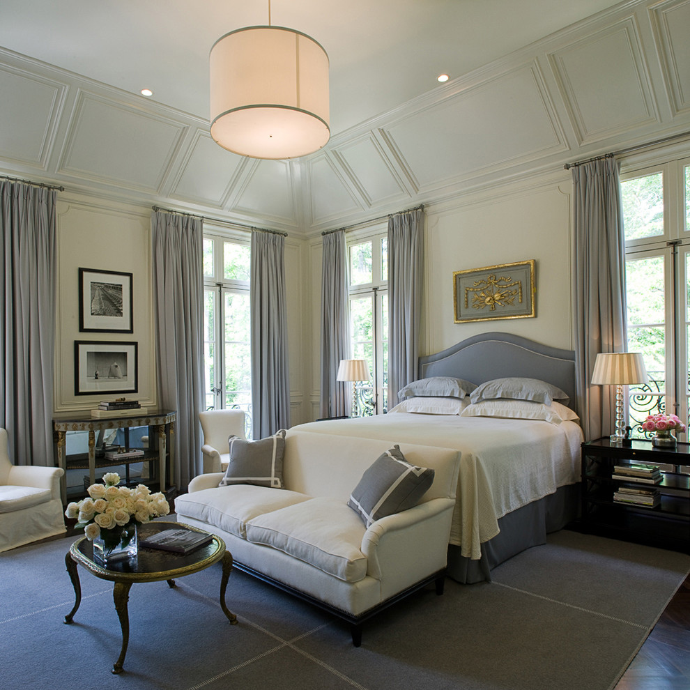 Example of a large classic master dark wood floor bedroom design in Atlanta with white walls and no fireplace