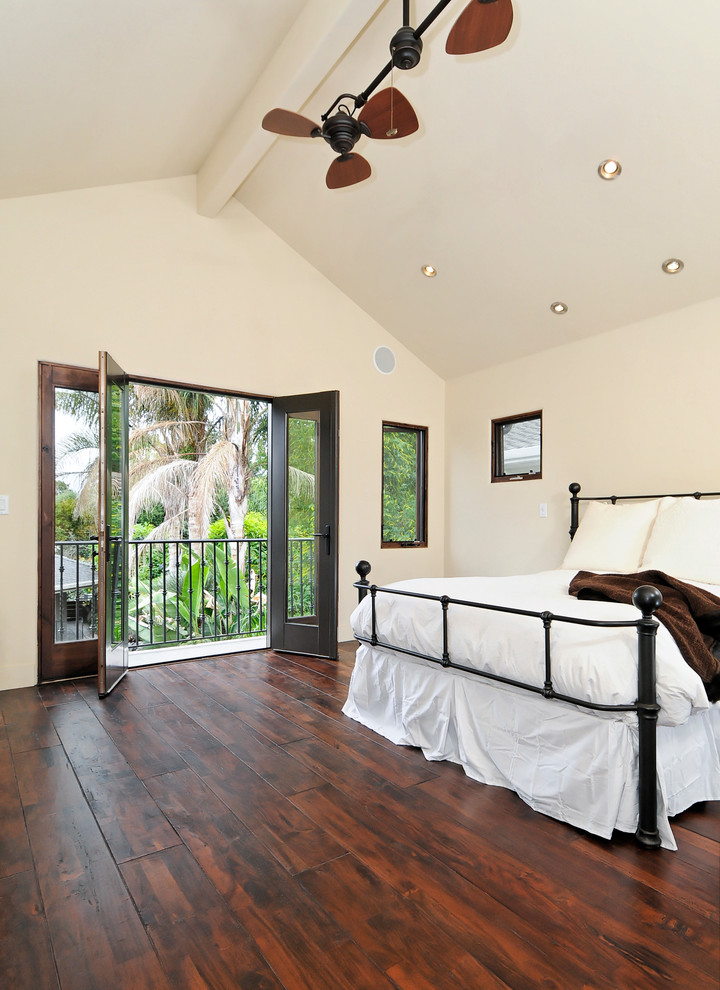 Example of a tuscan bedroom design in San Francisco with beige walls