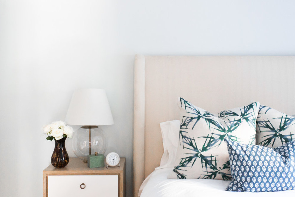 Design ideas for a medium sized coastal guest bedroom in Salt Lake City with blue walls and medium hardwood flooring.