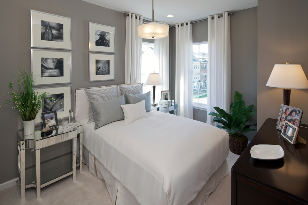 Inspiration for a contemporary bedroom remodel in DC Metro with gray walls