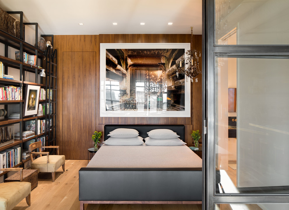 Bedroom - small industrial bedroom idea in Denver