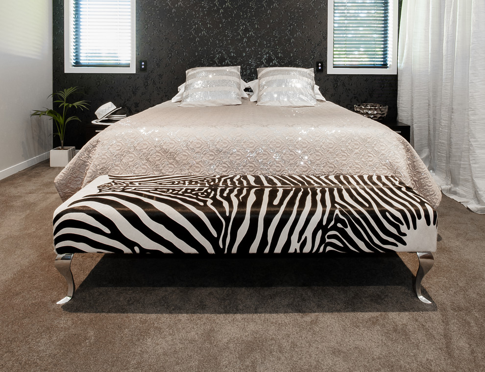 Zebra print cowhide ottoman for end of bed - Contemporary - Bedroom