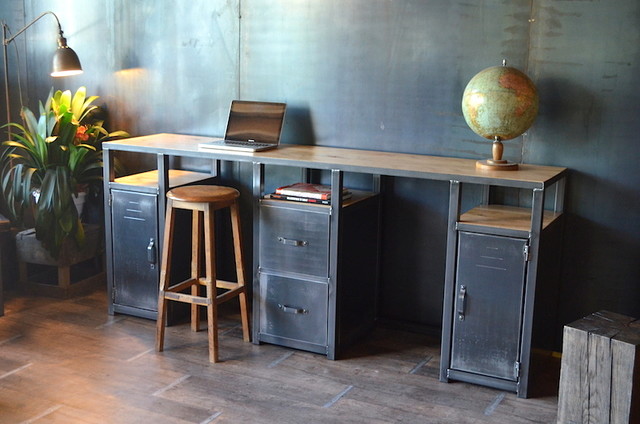 Bureau - Console bois métal style industriel - Industriel - Bureau à  domicile - Angers - par MICHELI Design | Houzz