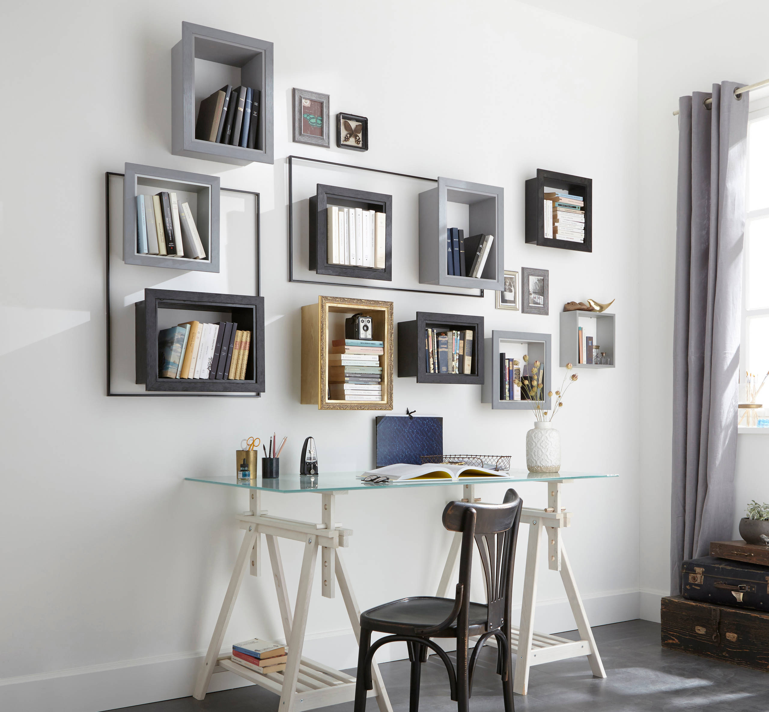 75 White Concrete Floor Home Office Ideas You'll Love - May, 2023 | Houzz