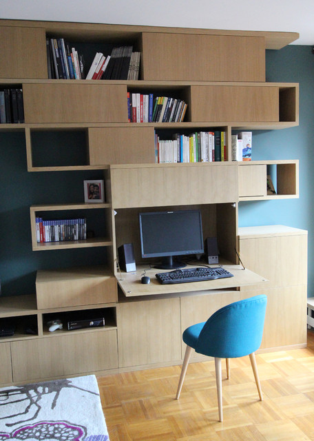 Création d'une bibliothèque avec bureau intégré - Moderne - Bureau à  domicile - Paris - par Garance Touch