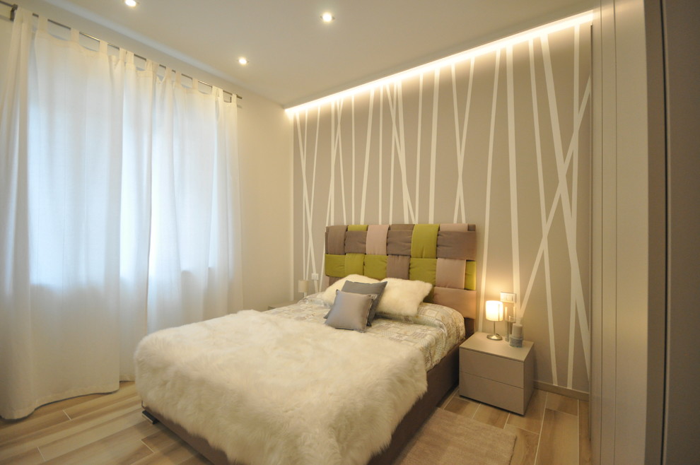 Пример оригинального дизайна: спальня среднего размера в стиле модернизм