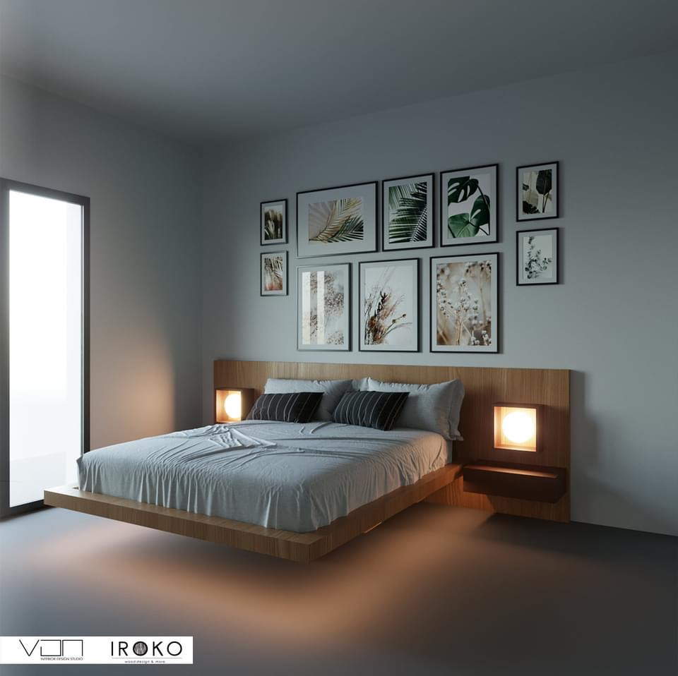 Стильный дизайн: большая хозяйская спальня в стиле модернизм с белыми стенами, полом из керамогранита и серым полом - последний тренд