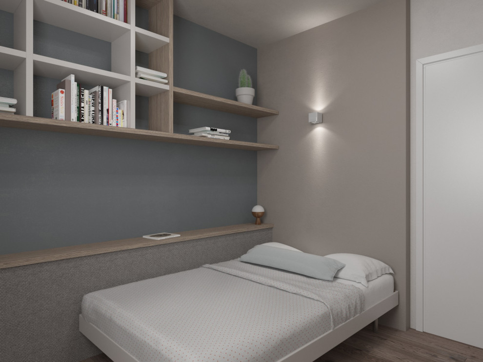 Idéer för små funkis könsneutrala tonårsrum kombinerat med sovrum, med beige väggar