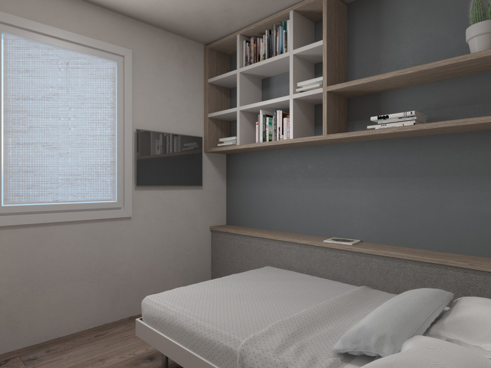 Kleines, Neutrales Modernes Jugendzimmer mit Schlafplatz und beiger Wandfarbe in Venedig