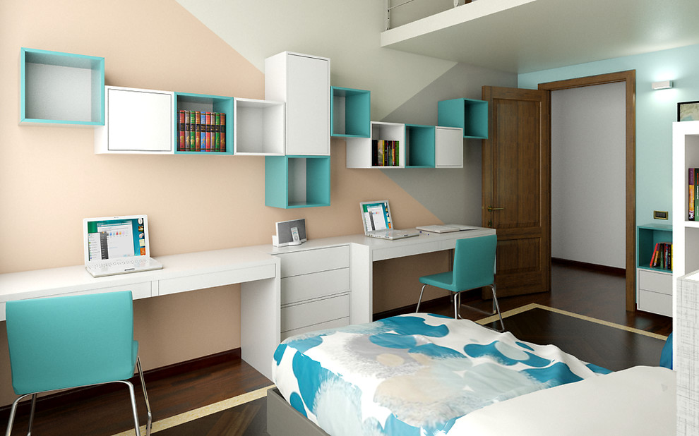 Idéer för ett litet modernt könsneutralt tonårsrum kombinerat med sovrum