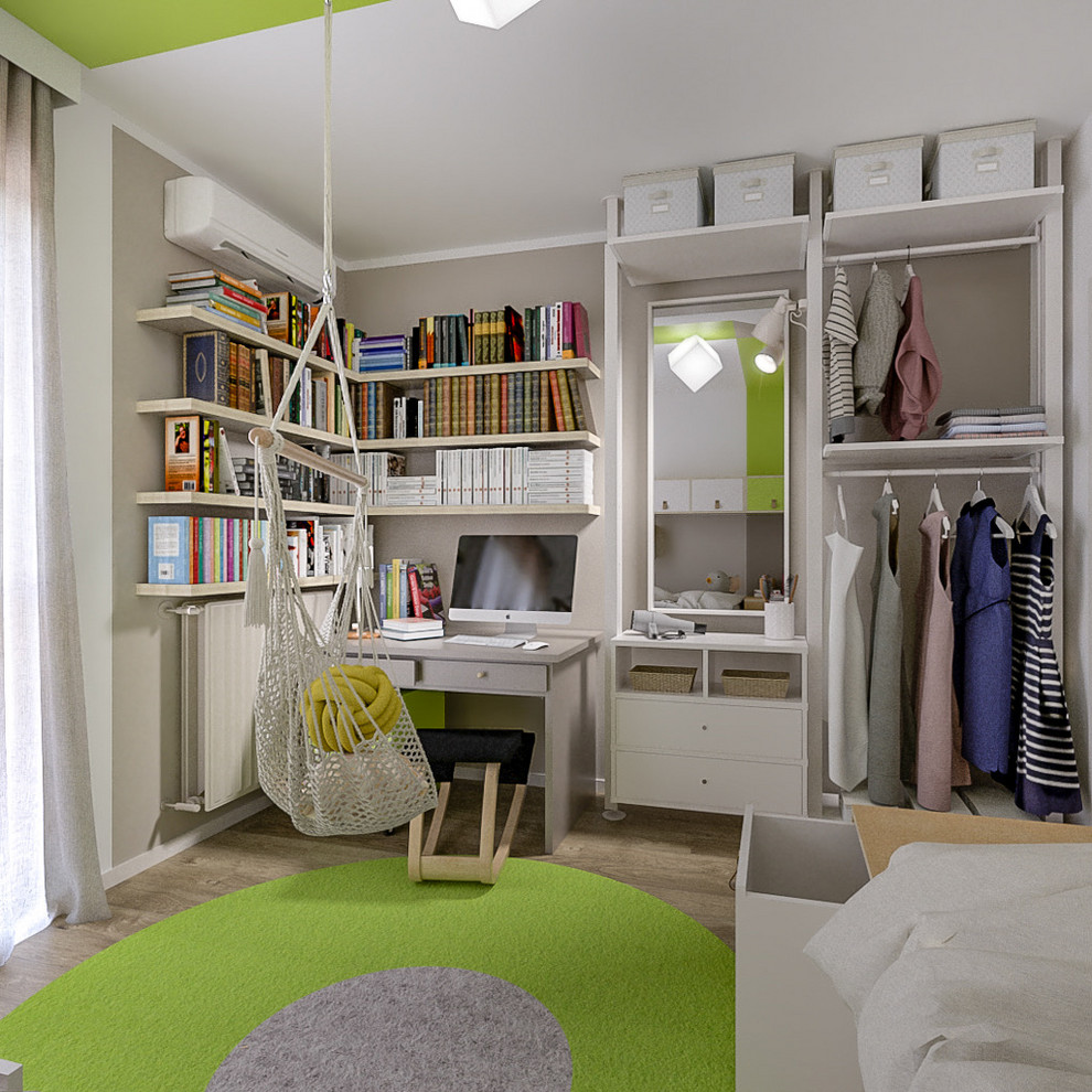 Mittelgroßes, Neutrales Modernes Jugendzimmer mit Schlafplatz und bunten Wänden in Mailand