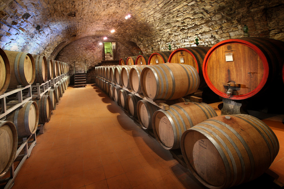 Expansive farmhouse wine cellar in Florence.