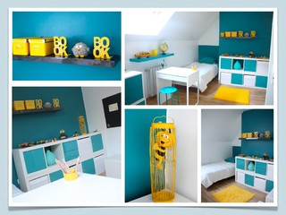 Decoration Chambre Enfant Bleu Et Jaune Contemporain Chambre D Enfant Paris Par 1001 Idees De Decoration Houzz