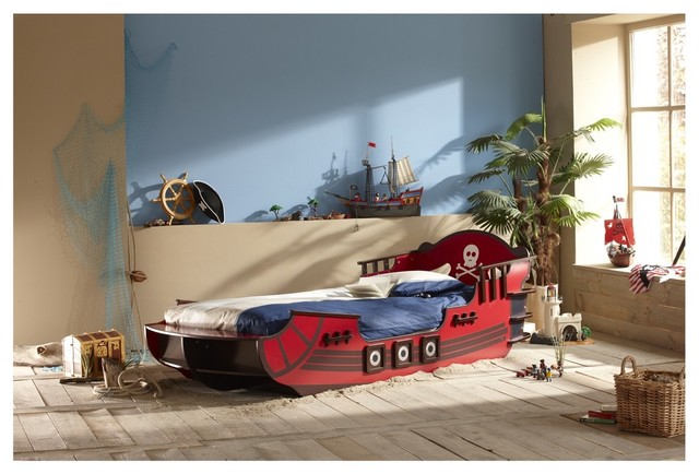 Lit enfant bateau de pirate rouge 90x190/200 Couleur Bordeaux - Moderne -  Chambre d'Enfant - Lille - par Drawer.fr | Houzz