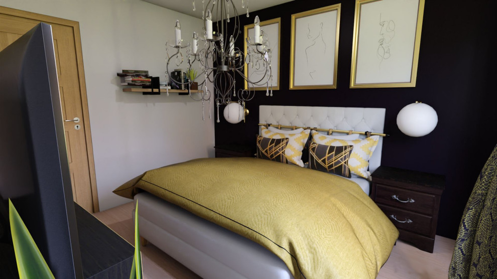 Mittelgroßes Klassisches Hauptschlafzimmer mit weißer Wandfarbe und hellem Holzboden in Marseille