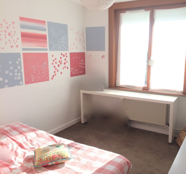fresque en papier peint à la main chambre jeune fille mur décoré esprit  floral, - Contemporary - Bedroom - Lille - by Bleu d'avril | Houzz