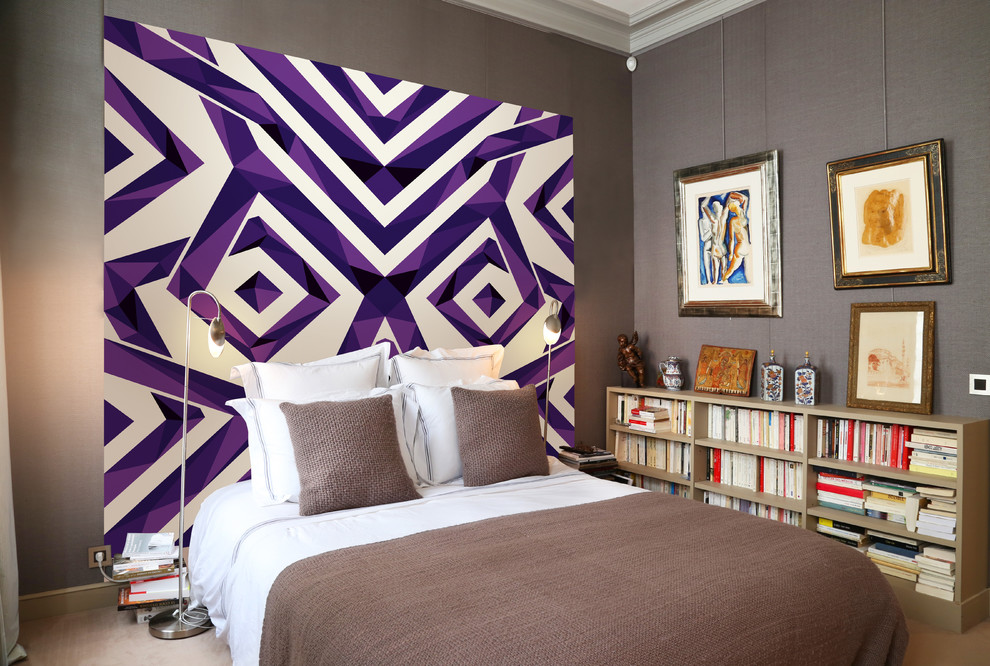 Bedroom - contemporary bedroom idea in Paris with purple walls