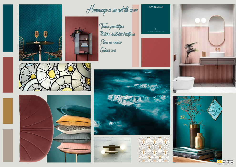Idée de décoration pour une petite chambre parentale vintage avec un mur bleu, parquet clair et un sol marron.