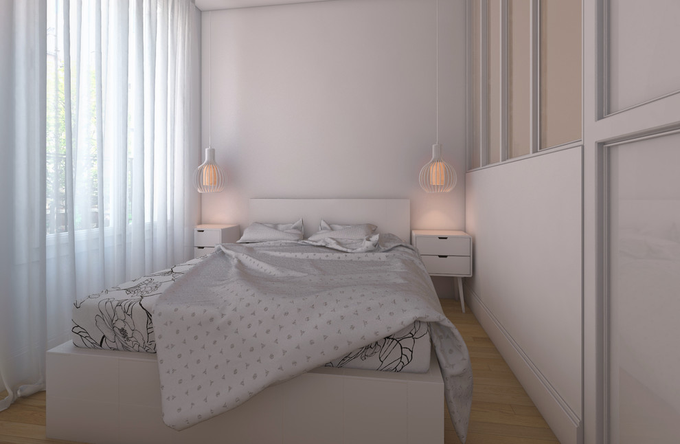 Diseño de dormitorio principal nórdico pequeño