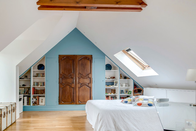 Rénovation complète d'une maison,chambre parentale sous combles -  Contemporain - Chambre - Paris - par Horizon déco | Houzz