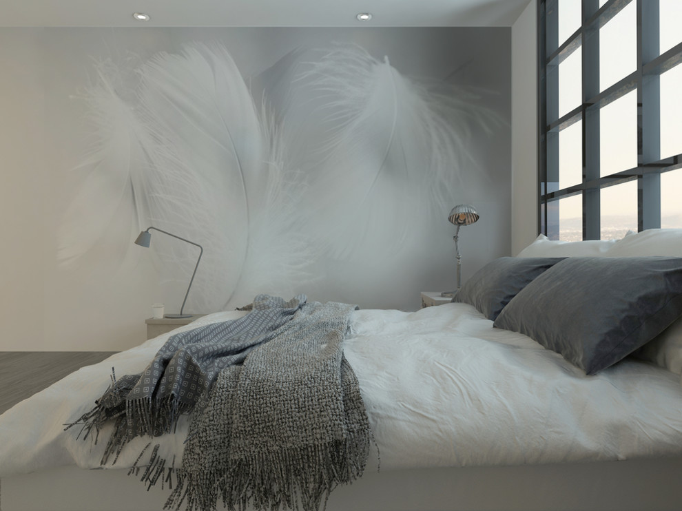 Tête de lit originale avec les papiers peints Plumes - Modern - Bedroom