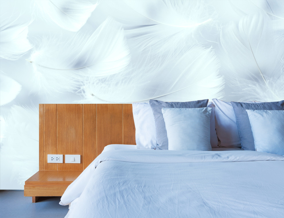Tête de lit originale avec les papiers peints Plumes - Modern - Bedroom
