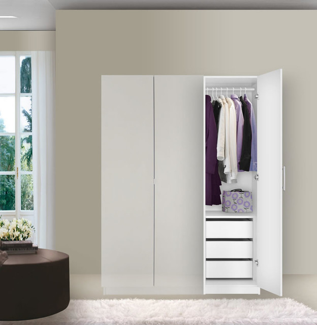 Alta Narrow Wardrobe Closet Right Door, 3 Interior Drawers Contemporain Armoire et