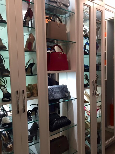 Chanel and Hermes White Master Walk in Closet Contemporary