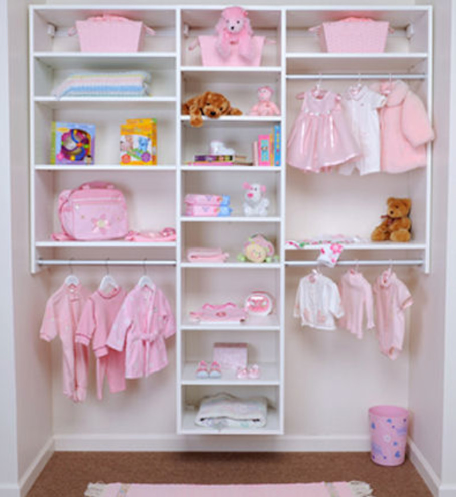 This is an example of a romantic standard wardrobe for women in Other with open cabinets and white cabinets.
