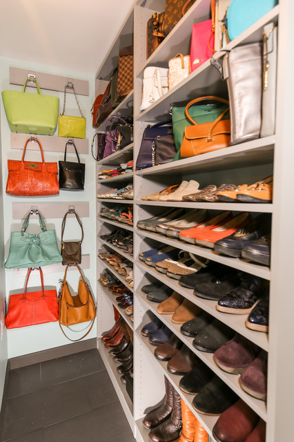 Walk in Closet with Shoe Shelves and Bag Shelves - Transitional - Closet