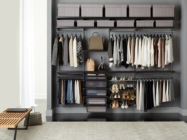 The Container Store > Walnut & Platinum elfa décor Walk-In Closet -  Contemporary - Closet - Other - by The Container Store Custom Closets |  Houzz