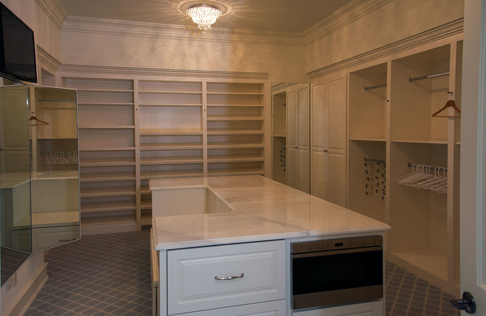 Her Walkin Closet with Seating Bench Contemporary Closet Detroit