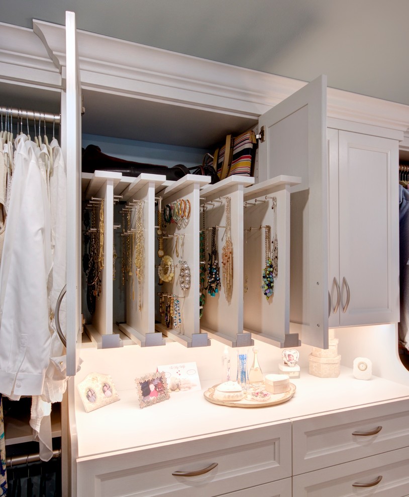 Large White Textured WalkIn Closet with Island Traditional Closet Other by BuiltRite