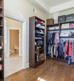 Floor to Ceiling Lighted Shoe Cabinets - Transitional - Closet