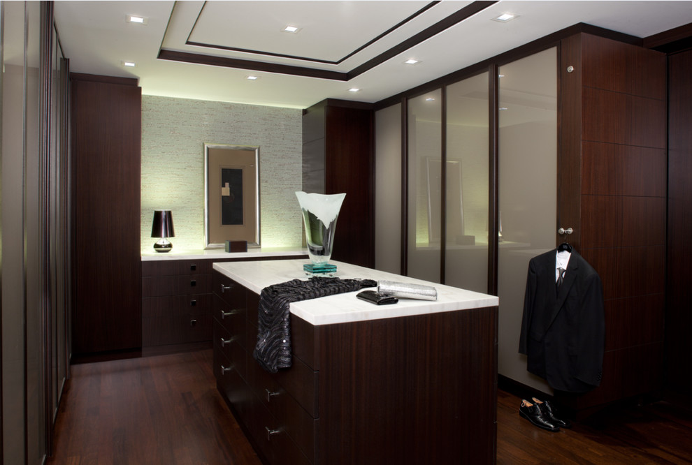 Inspiration for a contemporary walk-in wardrobe in Detroit.