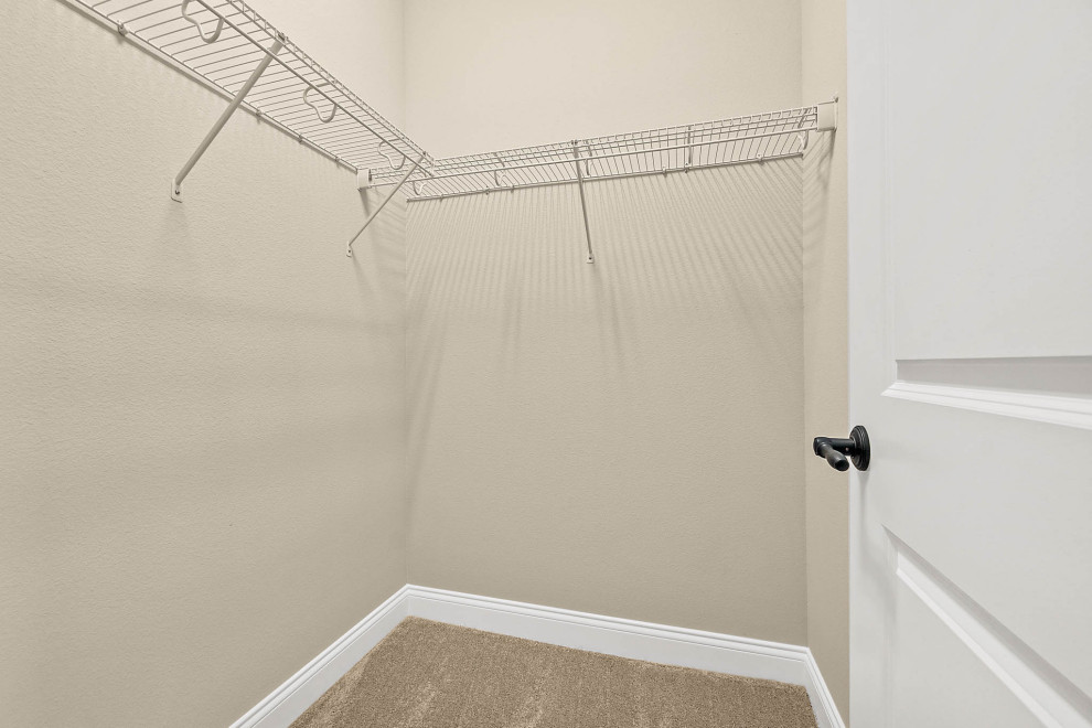 Idéer för ett stort klassiskt walk-in-closet för könsneutrala, med heltäckningsmatta och beiget golv