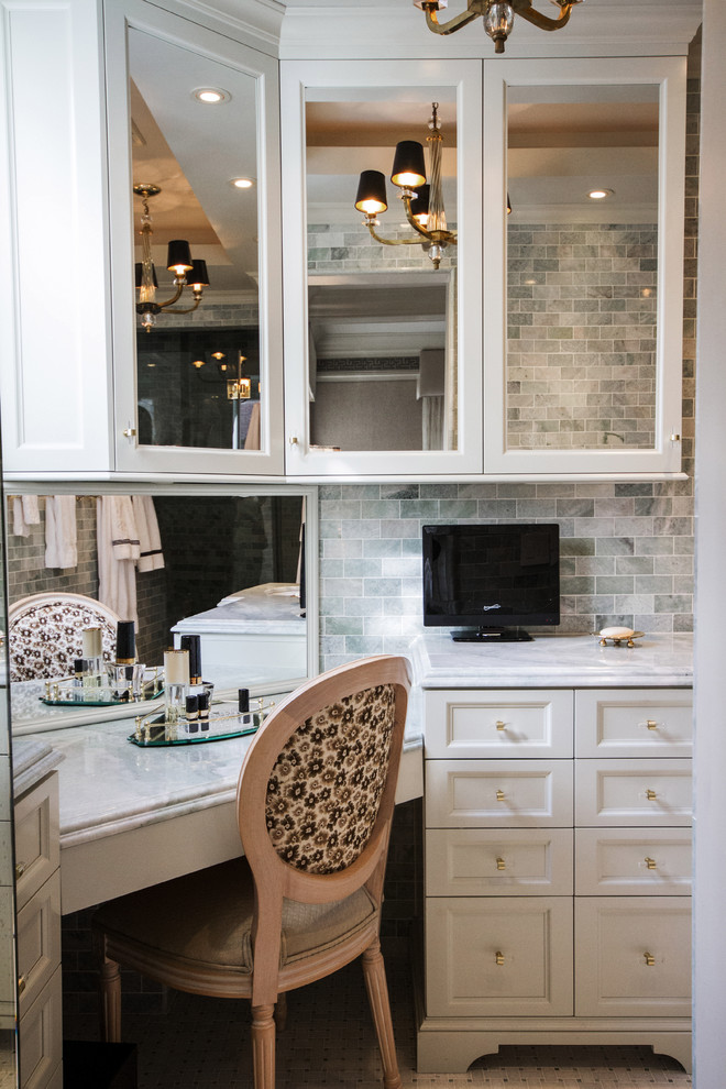 Posh Upper East Side Dressing Room and Bathroom Traditional Closet