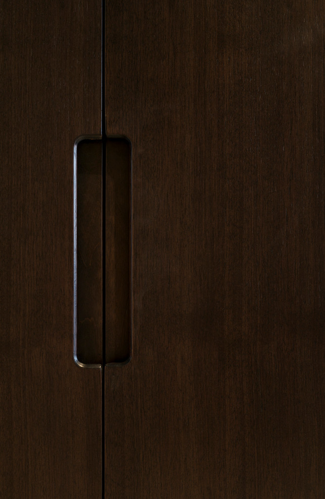 ニューヨークにあるコンテンポラリースタイルのおしゃれな収納・クローゼット (フラットパネル扉のキャビネット、濃色木目調キャビネット) の写真