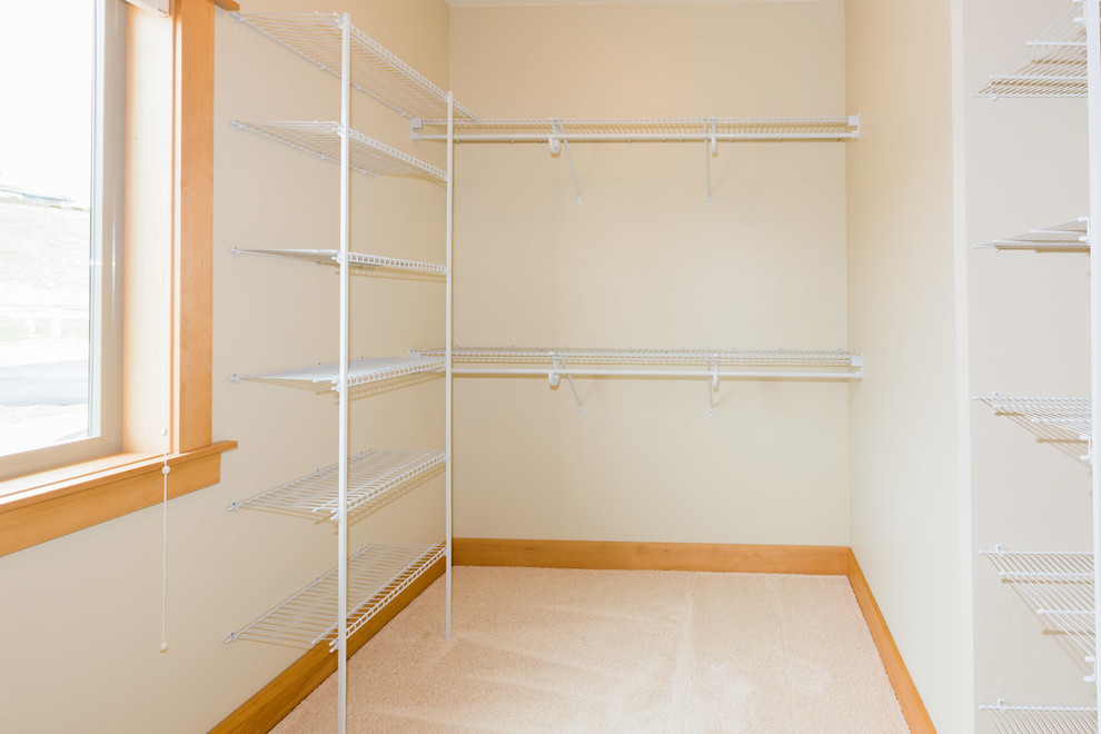 This is an example of a large traditional walk-in wardrobe in Other with carpet.
