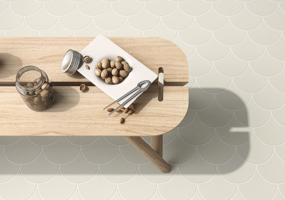 Foto de cocina minimalista con suelo de baldosas de cerámica y suelo beige