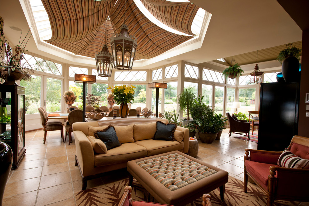 Inspiration for a large contemporary conservatory in Essex with a glass ceiling.