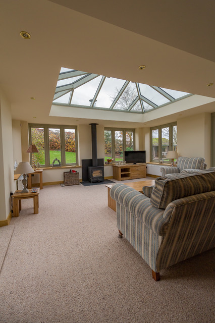 Linked Living Room Orangery Style with Woodburner - Modern - Conservatory -  West Midlands - by Atrium Hardwood | Houzz UK