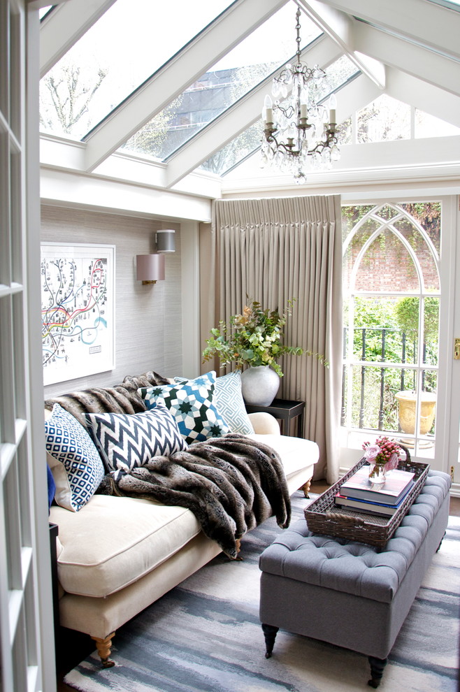 Photo of a classic conservatory in London with a glass ceiling.