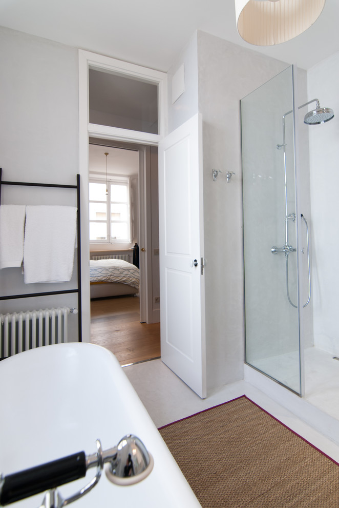 Imagen de cuarto de baño escandinavo con microcemento