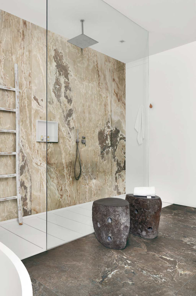 Ejemplo de cuarto de baño minimalista con suelo de baldosas de cerámica